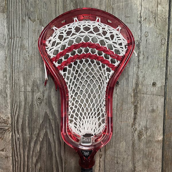ECD Mens Heads Red/White Lax Fan Custom Dyed Red ECD Ion Mens Lacrosse Head with White Hero Mesh from Lacrosse Fanatic