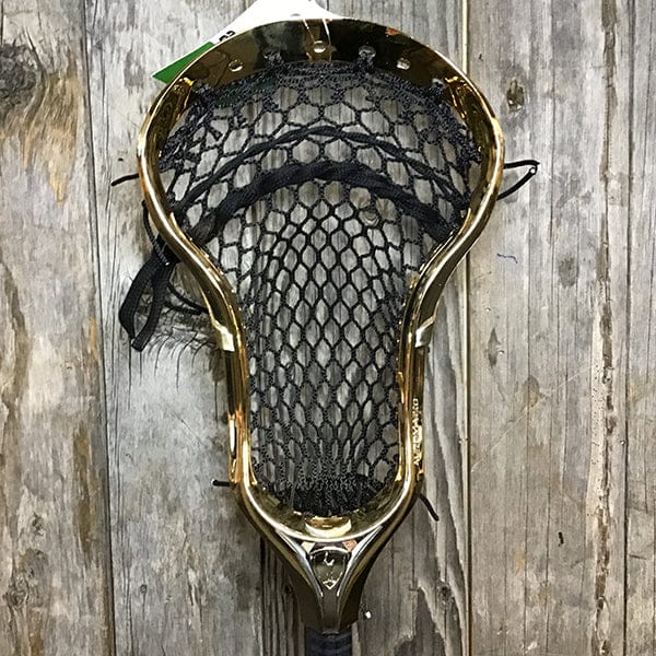 Maverik Mens Heads Gold/Black Lax Fan Custom Strung Chrome Gold Adrenaline Automatic Mens Lacrosse Head with Black Hero 4 Mesh from Lacrosse Fanatic