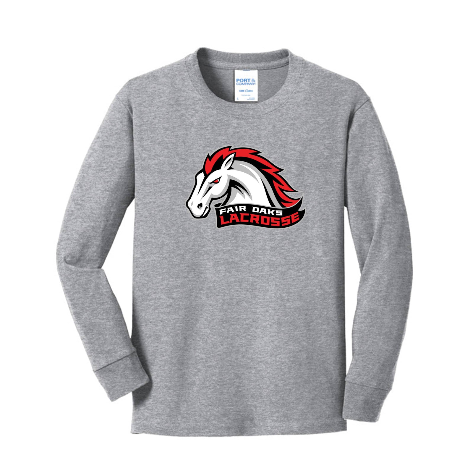Lacrosse Fanatic  Athletic Heather / YXS Fair Oaks Youth Long Sleeve Tee from Lacrosse Fanatic