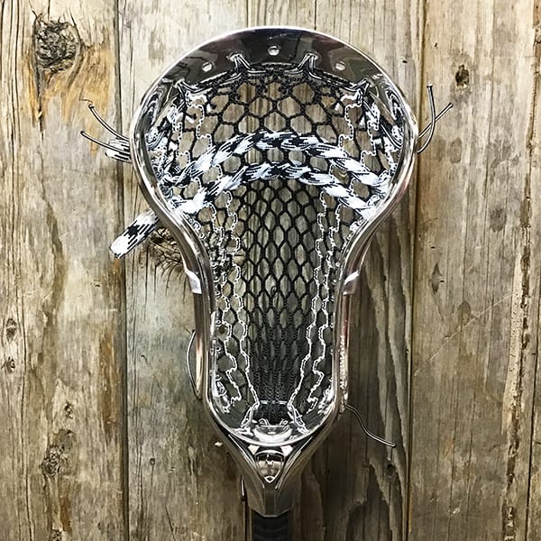 Lax Fan Custom Strung Silver Chrome Adrenaline Automatic Mens Lacrosse Head with White Striker Hero Mesh