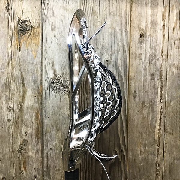 Lax Fan Custom Strung Silver Chrome Adrenaline Automatic Mens Lacrosse Head with White Striker Hero Mesh