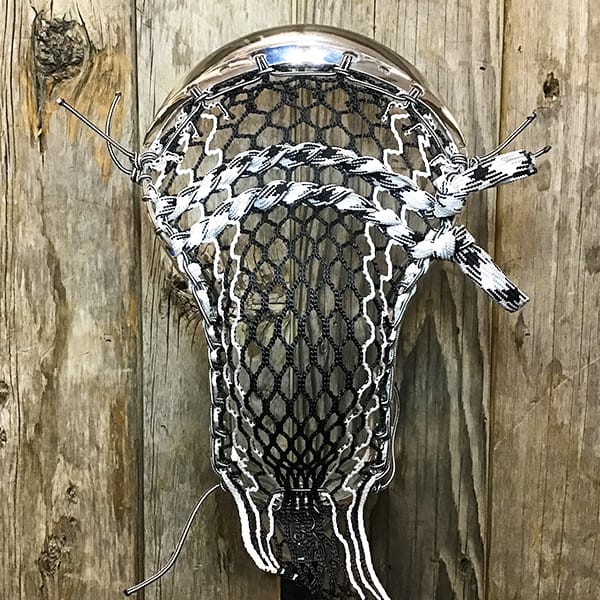 Lax Fan Custom Strung Silver Chrome Adrenaline Automatic Mens Lacrosse Head with White Striker Hero Mesh