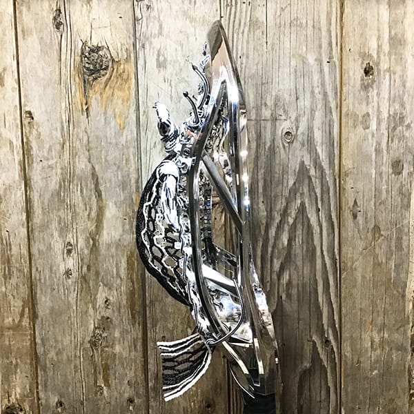 Lax Fan Custom Strung Silver Chrome Adrenaline Automatic Mens Lacrosse Head with White Striker Hero Mesh