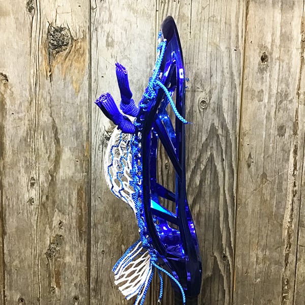 Lax Fan Custom Strung Blue Chrome Adrenaline Automatic Mens Lacrosse Head with Royal Striker Hero Mesh