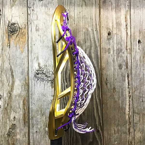 Adrenaline Mens Heads Gold/Purple Lax Fan Custom Strung Gold Chrome Adrenaline Automatic Mens Lacrosse Head with Purple Striker Hero Mesh from Lacrosse Fanatic