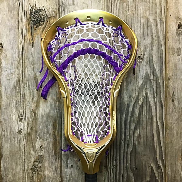 Adrenaline Mens Heads Gold/Purple Lax Fan Custom Strung Gold Chrome Adrenaline Automatic Mens Lacrosse Head with Purple Striker Hero Mesh from Lacrosse Fanatic