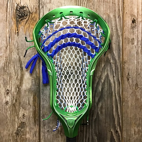 Adrenaline Mens Heads Green/Royal Lax Fan Custom Strung Green Chrome Adrenaline Automatic Mens Lacrosse Head with Royal Striker Hero Mesh from Lacrosse Fanatic