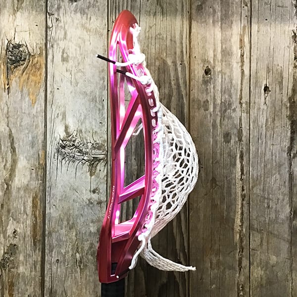 Adrenaline Mens Heads Pink/White Lax Fan Custom Strung Pink Chrome Adrenaline Automatic Mens Lacrosse Head with White Hero Mesh from Lacrosse Fanatic