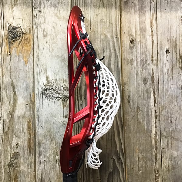 Adrenaline Mens Heads Red/White/Black Lax Fan Custom Strung Red Chrome Adrenaline Automatic Mens Lacrosse Head with White Hero Mesh from Lacrosse Fanatic