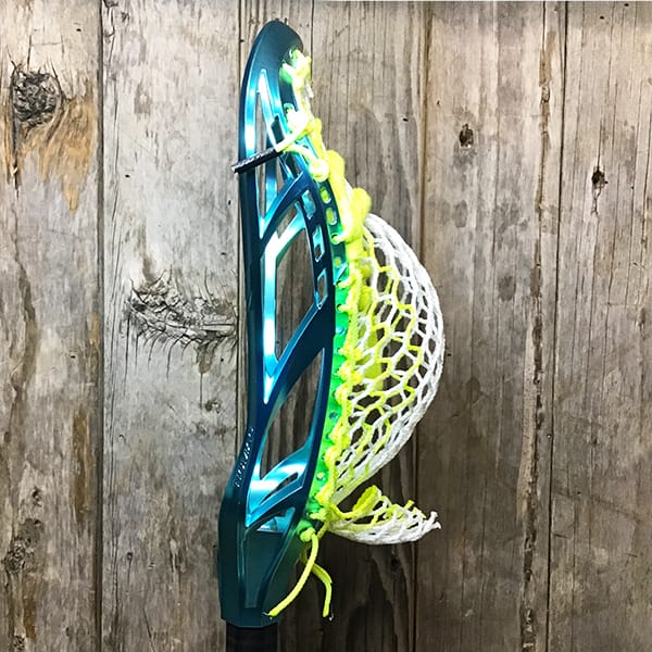 Adrenaline Mens Heads Teal/Yellow Lax Fan Custom Strung Teal Satin Chrome Adrenaline Nomad Mens Lacrosse Head with Neon Yellow Striker Hero 4 Mesh from Lacrosse Fanatic