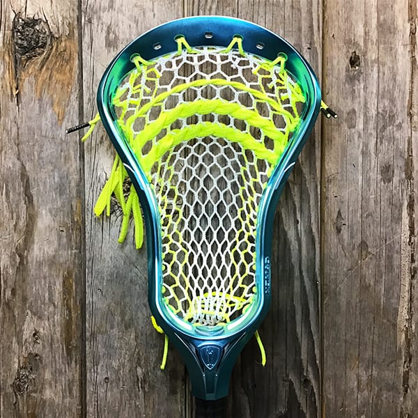 Adrenaline Mens Heads Teal/Yellow Lax Fan Custom Strung Teal Satin Chrome Adrenaline Nomad Mens Lacrosse Head with Neon Yellow Striker Hero 4 Mesh from Lacrosse Fanatic