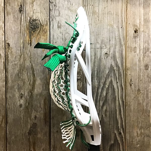 Adrenaline Mens Heads White/Green Lax Fan Custom Strung White Adrenaline Automatic Mens Lacrosse Head with Green Striker Hero Mesh from Lacrosse Fanatic