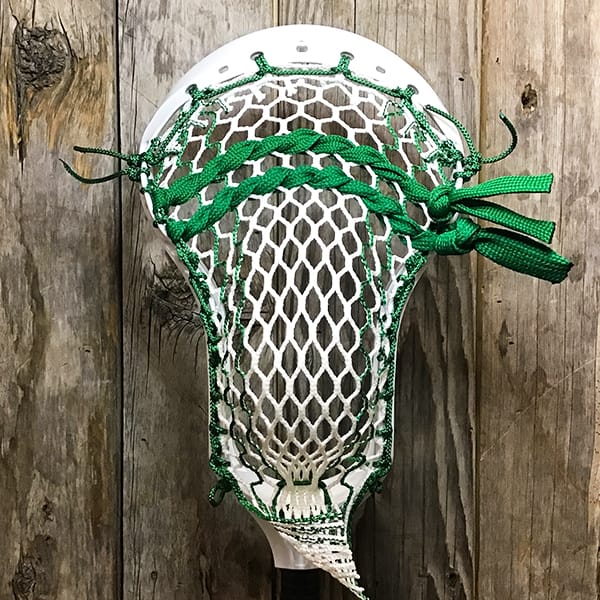 Adrenaline Mens Heads White/Green Lax Fan Custom Strung White Adrenaline Automatic Mens Lacrosse Head with Green Striker Hero Mesh from Lacrosse Fanatic