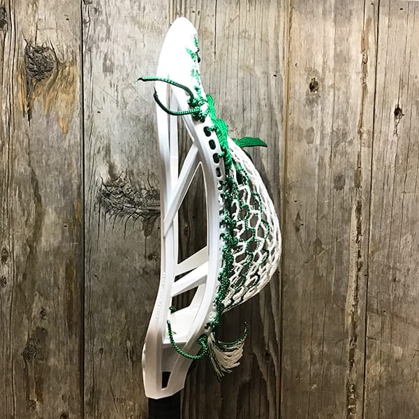 Adrenaline Mens Heads White/Green Lax Fan Custom Strung White Adrenaline Automatic Mens Lacrosse Head with Green Striker Hero Mesh from Lacrosse Fanatic