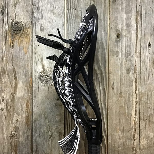 ECD Mens Heads Black/Black Lax Fan Custom Strung Black ECD Delta Mens Lacrosse Head with White Striker Hero Mesh from Lacrosse Fanatic