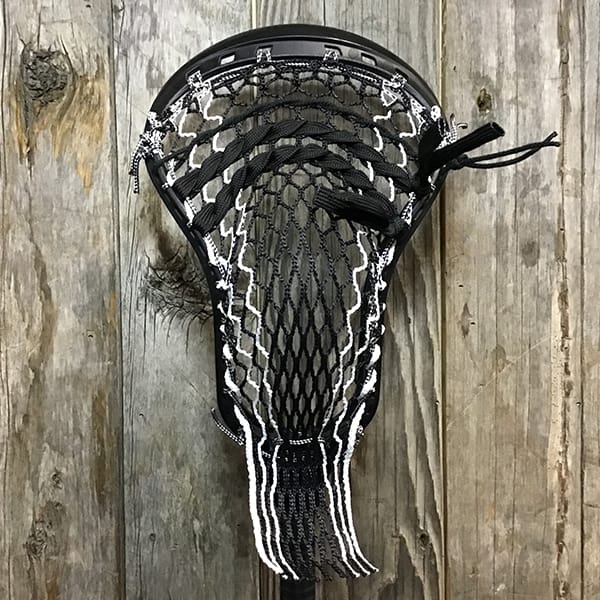 ECD Mens Heads Black/Black Lax Fan Custom Strung Black ECD Delta Mens Lacrosse Head with White Striker Hero Mesh from Lacrosse Fanatic