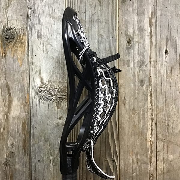 ECD Mens Heads Black/Black Lax Fan Custom Strung Black ECD Delta Mens Lacrosse Head with White Striker Hero Mesh from Lacrosse Fanatic