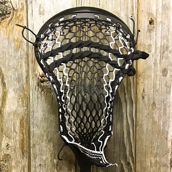 ECD Mens Heads Black/Black Lax Fan Custom Strung Black ECD Delta Mens Lacrosse Head with White Striker Hero Mesh from Lacrosse Fanatic
