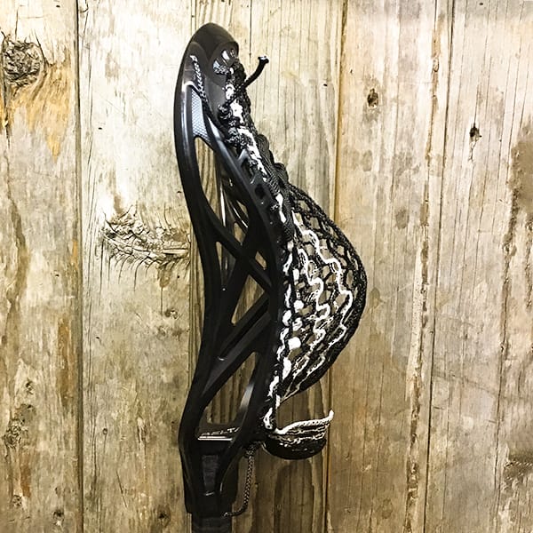 ECD Mens Heads Black/Black Lax Fan Custom Strung Black ECD Delta Mens Lacrosse Head with White Striker Hero Mesh from Lacrosse Fanatic