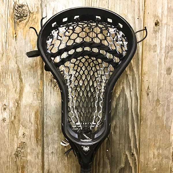 ECD Mens Heads Black/Black Lax Fan Custom Strung Black ECD Delta Mens Lacrosse Head with White Striker Hero Mesh from Lacrosse Fanatic