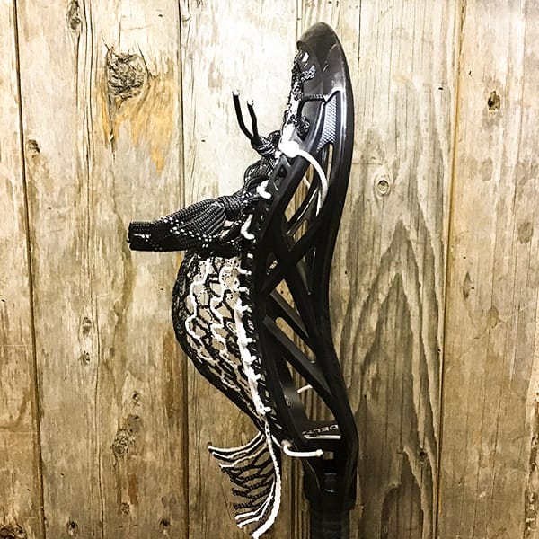 ECD Mens Heads Black/Black Lax Fan Custom Strung Black ECD Delta Mens Lacrosse Head with White Striker Hero Mesh from Lacrosse Fanatic