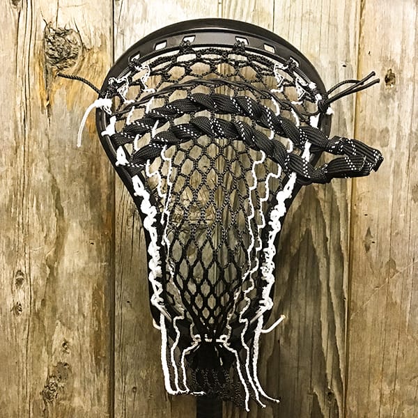 ECD Mens Heads Black/Black Lax Fan Custom Strung Black ECD Delta Mens Lacrosse Head with White Striker Hero Mesh from Lacrosse Fanatic