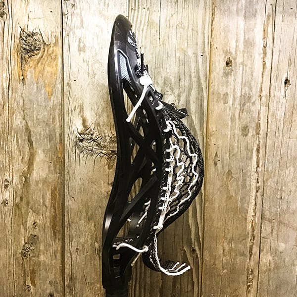 ECD Mens Heads Black/Black Lax Fan Custom Strung Black ECD Delta Mens Lacrosse Head with White Striker Hero Mesh from Lacrosse Fanatic
