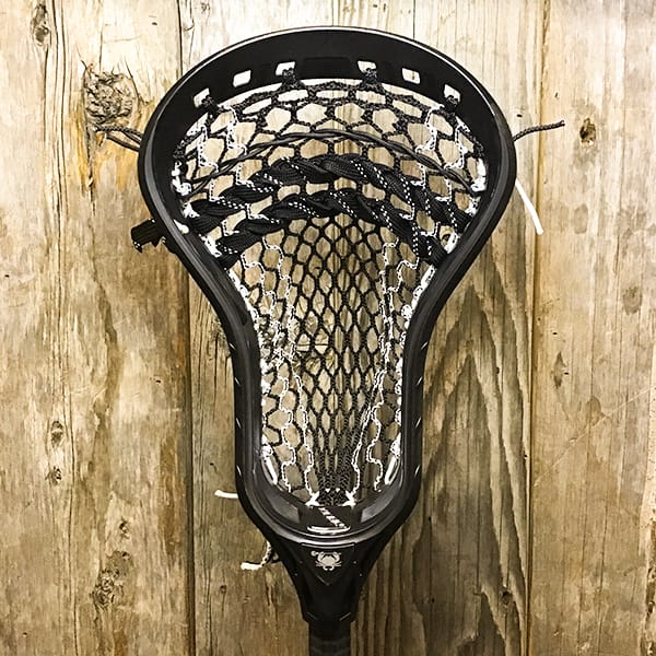 ECD Mens Heads Black/Black Lax Fan Custom Strung Black ECD Delta Mens Lacrosse Head with White Striker Hero Mesh from Lacrosse Fanatic