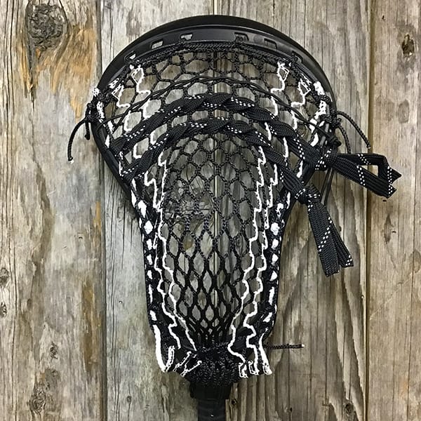 ECD Mens Heads Blue/Black Lax Fan Custom Strung Black ECD Delta Mens Lacrosse Head with White Striker Hero Mesh from Lacrosse Fanatic