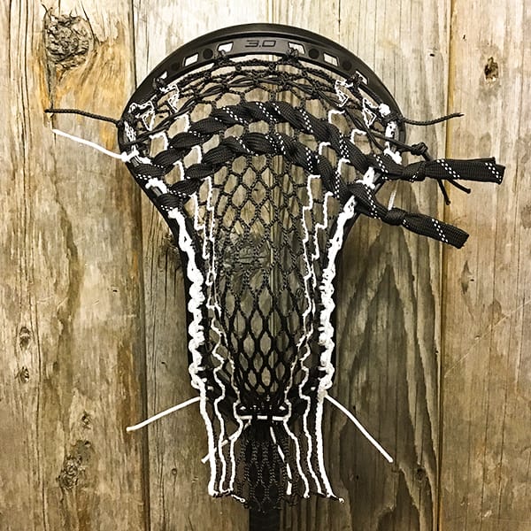 ECD Mens Heads Black/Black Lax Fan Custom Strung Black ECD Mirage 3.0 Mens Lacrosse Head with White Striker Hero Mesh from Lacrosse Fanatic