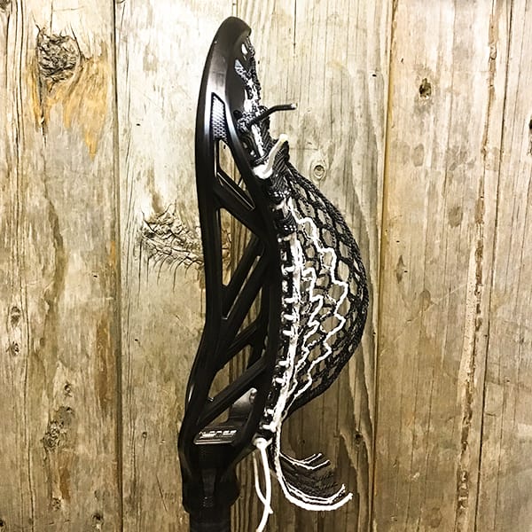 ECD Mens Heads Black/Black Lax Fan Custom Strung Black ECD Mirage 3.0 Mens Lacrosse Head with White Striker Hero Mesh from Lacrosse Fanatic