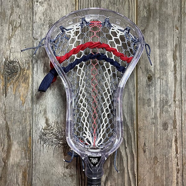 ECD Mens Heads Clear/USA Lax Fan Custom Strung Clear ECD Ion Mens Lacrosse Head with 2024 USA Hero 3.0 Mesh from Lacrosse Fanatic