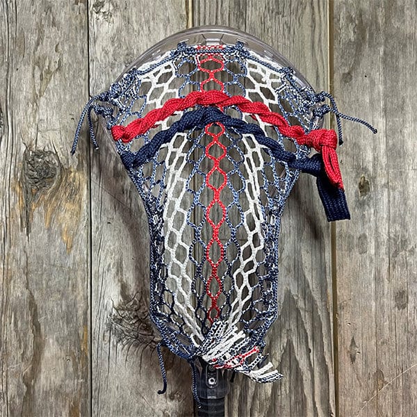 ECD Mens Heads Clear/USA Lax Fan Custom Strung Clear ECD Ion Mens Lacrosse Head with 2024 USA Hero 3.0 Mesh from Lacrosse Fanatic