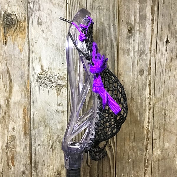 ECD Mens Heads Clear/Black/Purple Lax Fan Custom Strung Clear ECD Ion Mens Lacrosse Head with Black Hero Mesh from Lacrosse Fanatic