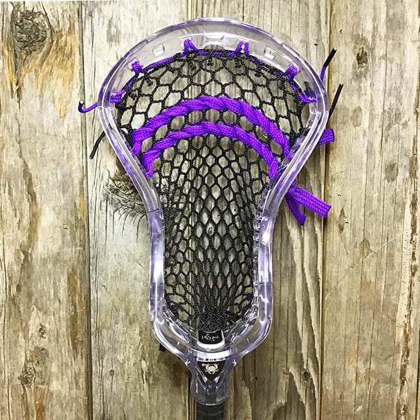 ECD Mens Heads Clear/Black/Purple Lax Fan Custom Strung Clear ECD Ion Mens Lacrosse Head with Black Hero Mesh from Lacrosse Fanatic