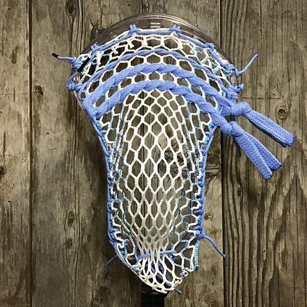 ECD Mens Heads Clear/Carolina Lax Fan Custom Strung Clear ECD Ion Mens Lacrosse Head with Carolina Striker Hero Mesh from Lacrosse Fanatic