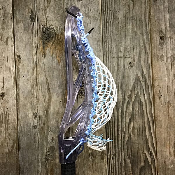 ECD Mens Heads Clear/Carolina Lax Fan Custom Strung Clear ECD Ion Mens Lacrosse Head with Carolina Striker Hero Mesh from Lacrosse Fanatic