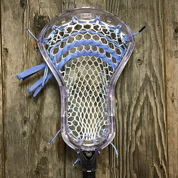 ECD Mens Heads Clear/Carolina Lax Fan Custom Strung Clear ECD Ion Mens Lacrosse Head with Carolina Striker Hero Mesh from Lacrosse Fanatic