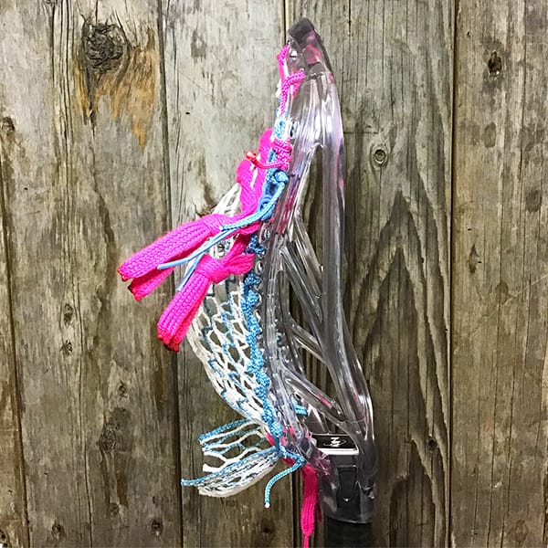 ECD Mens Heads Clear/Carolina/Pink Lax Fan Custom Strung Clear ECD Ion Mens Lacrosse Head with Carolina Striker Hero Mesh from Lacrosse Fanatic