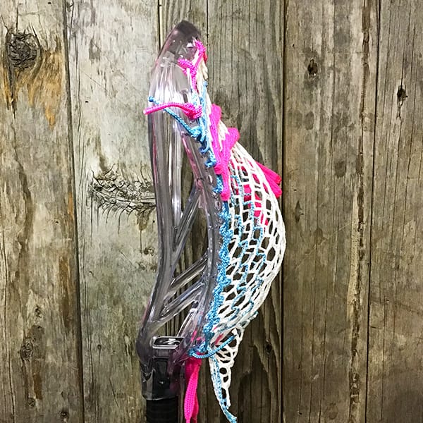 ECD Mens Heads Clear/Carolina/Pink Lax Fan Custom Strung Clear ECD Ion Mens Lacrosse Head with Carolina Striker Hero Mesh from Lacrosse Fanatic