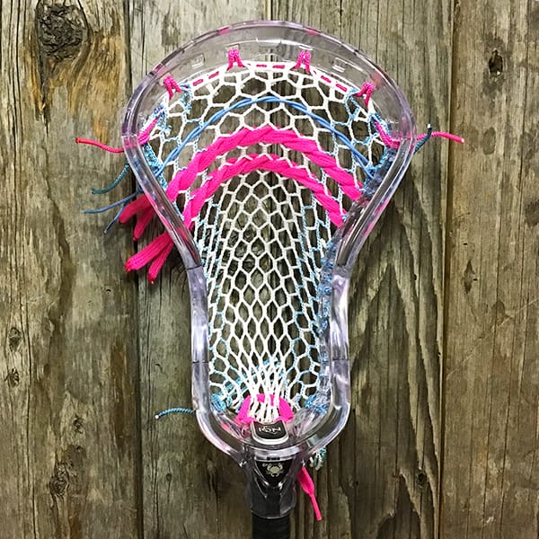 ECD Mens Heads Clear/Carolina/Pink Lax Fan Custom Strung Clear ECD Ion Mens Lacrosse Head with Carolina Striker Hero Mesh from Lacrosse Fanatic