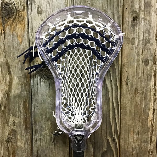 ECD Mens Heads Clear/Blue Lax Fan Custom Strung Clear ECD Ion Mens Lacrosse Head with Navy Striker Hero Mesh from Lacrosse Fanatic