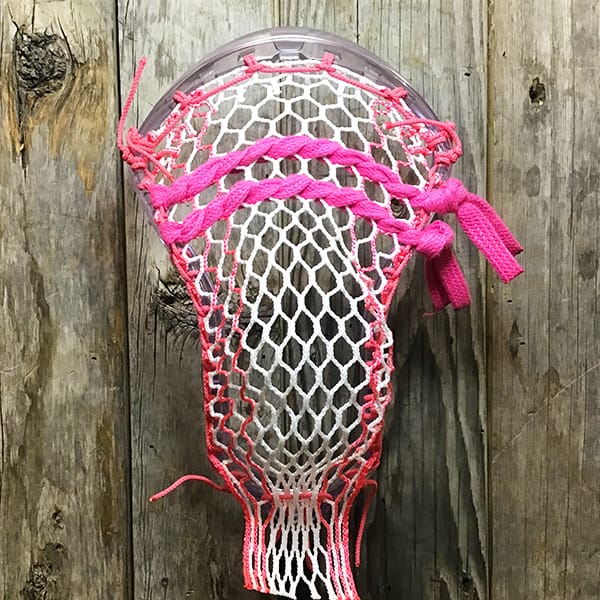 ECD Mens Heads Clear/Pink Lax Fan Custom Strung Clear ECD Ion Mens Lacrosse Head with Pink Striker Hero Mesh from Lacrosse Fanatic