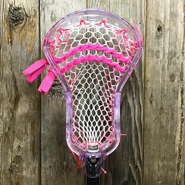 ECD Mens Heads Clear/Pink Lax Fan Custom Strung Clear ECD Ion Mens Lacrosse Head with Pink Striker Hero Mesh from Lacrosse Fanatic
