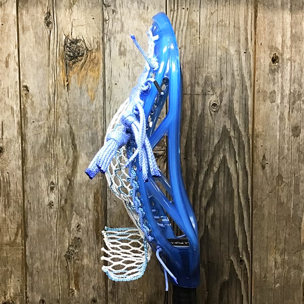 ECD Mens Heads Blue/White Lax Fan Custom Strung Frost ECD Atom Mens Lacrosse Head with Carolina Striker Hero Mesh from Lacrosse Fanatic