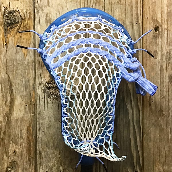 ECD Mens Heads Blue/White Lax Fan Custom Strung Frost ECD Atom Mens Lacrosse Head with Carolina Striker Hero Mesh from Lacrosse Fanatic