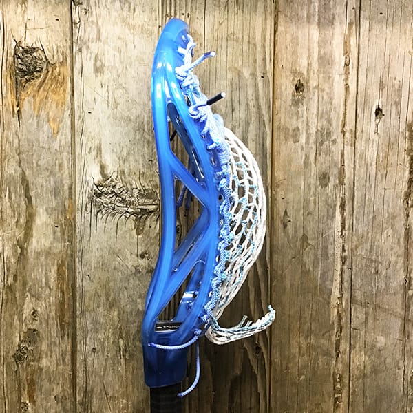 ECD Mens Heads Blue/White Lax Fan Custom Strung Frost ECD Atom Mens Lacrosse Head with Carolina Striker Hero Mesh from Lacrosse Fanatic