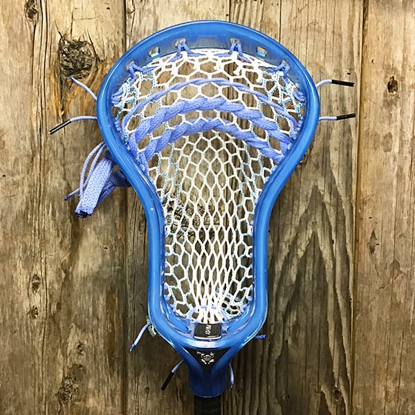ECD Mens Heads Blue/White Lax Fan Custom Strung Frost ECD Atom Mens Lacrosse Head with Carolina Striker Hero Mesh from Lacrosse Fanatic