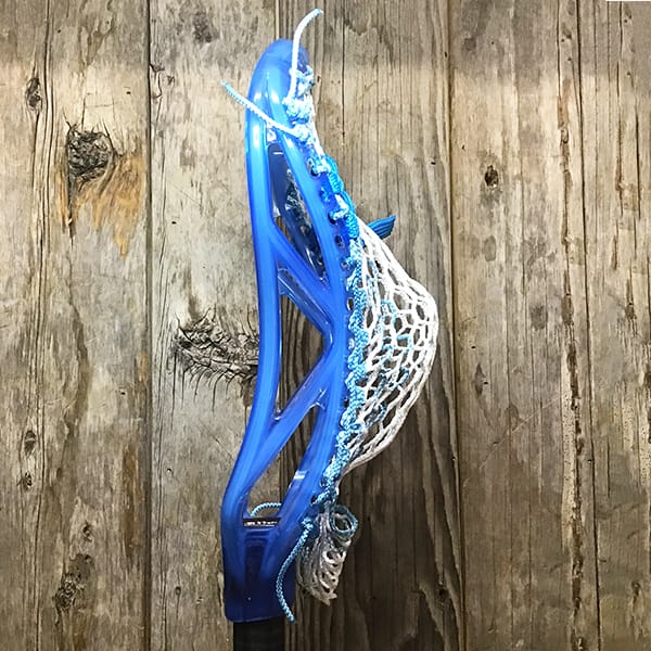 ECD Mens Heads Blue/White Lax Fan Custom Strung Frost ECD Atom Mens Lacrosse Head with Carolina Striker Hero Mesh from Lacrosse Fanatic