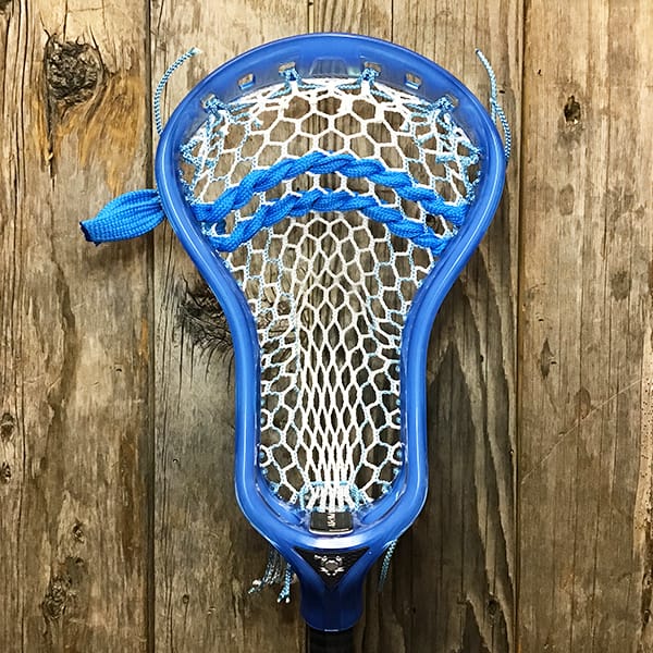 ECD Mens Heads Blue/White Lax Fan Custom Strung Frost ECD Atom Mens Lacrosse Head with Carolina Striker Hero Mesh from Lacrosse Fanatic